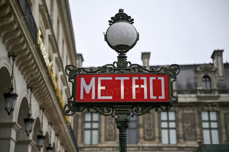 Metro sign at Palais Royal/Musée du Louvre metro station, 1st arrondissement, Paris, Île-de-France region, France