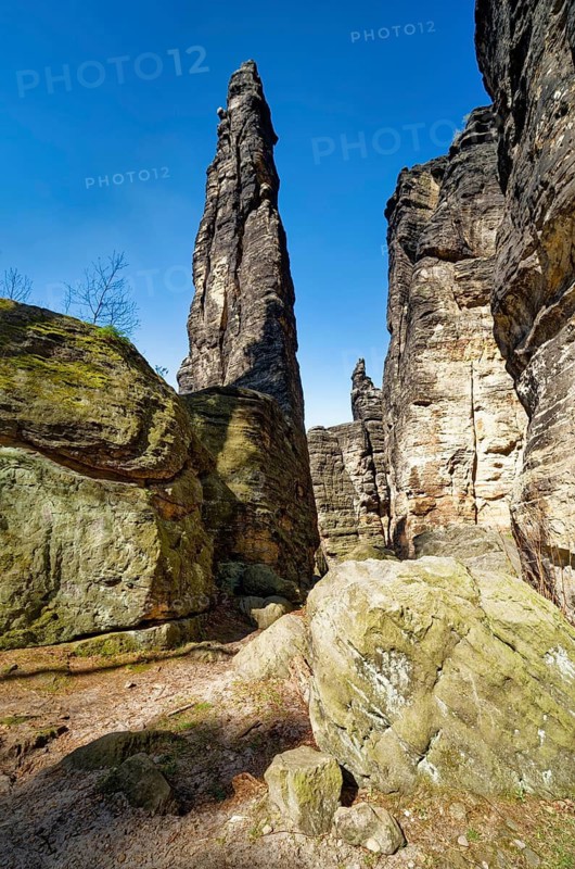 Rock formations, rock towers Hercules columns, natural wonders, climbing rocks, excursion destination, stone formation, rock landscape, ottomill, Biela Valley, Elbe Sandstone Mountains, Saxon Switzerland, Saxony, Germany