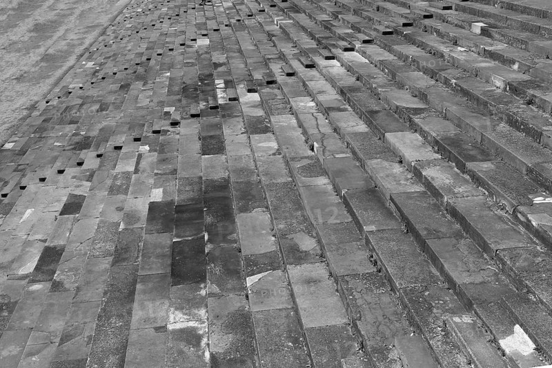 Steps at the Zeppelin main stand, at the former National Socialist staging ground on the Reich Party Rally grounds, black and white, Nuremberg, Middle Franconia, Bavaria, Germany