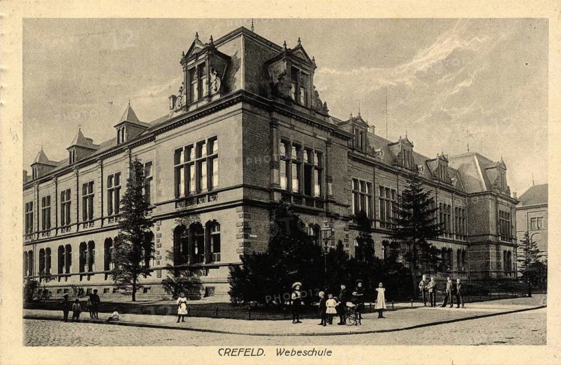 The weaving school in Krefeld, around 1910, North Rhine-Westphalia, Germany, authentic reproduction of an old postcard, historical, exact date unknown