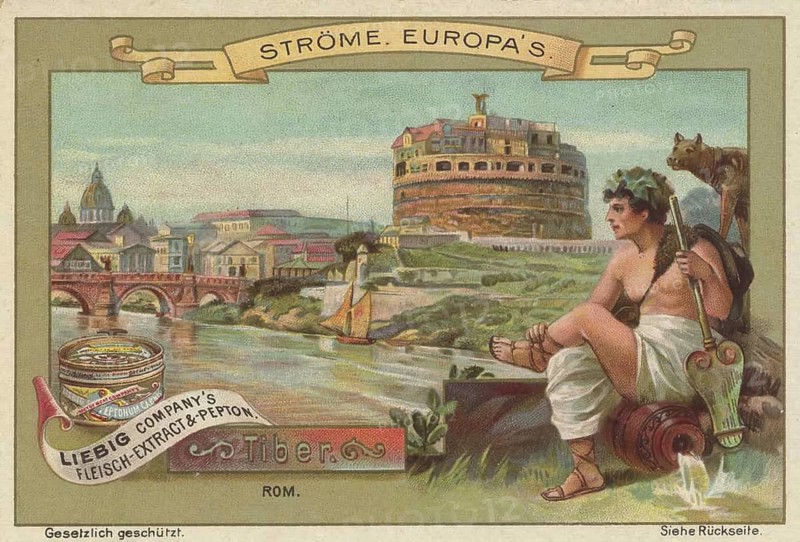 Picture series Streams of Europe, Tiber in Rome, Liebigbild, digitally restored reproduction of a collector's painting from around 1900, exact date unknown