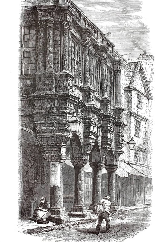 Town Hall in Exeter, capital of the county of Devon in southwest England, illustration, reproduction from a 19th century model. Authentic, file restored for optimal use, exact date of submission unknown, historical