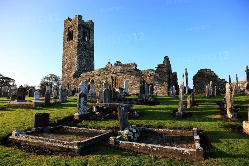 Cemetery and ruins of the monastery church on the Hill of Slane, Leinster province, Ireland