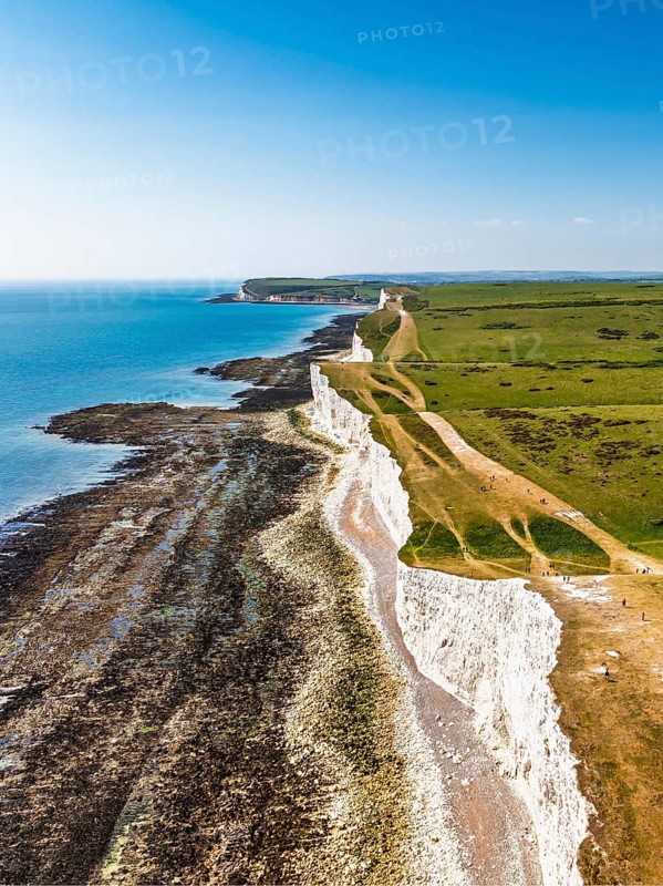 Seven Sisters Cliffs from a drone, English Channel, East Sussex, South-east England