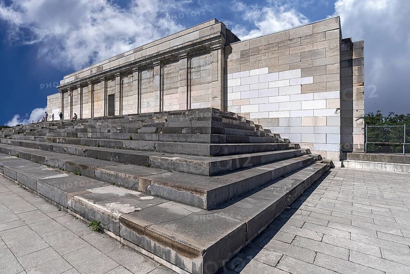 Zeppelin main stand, at the former National Socialist staging ground on the Reich Party Rally grounds, Cloudy Sky, Nuremberg, Middle Franconia, Bavaria, Germany