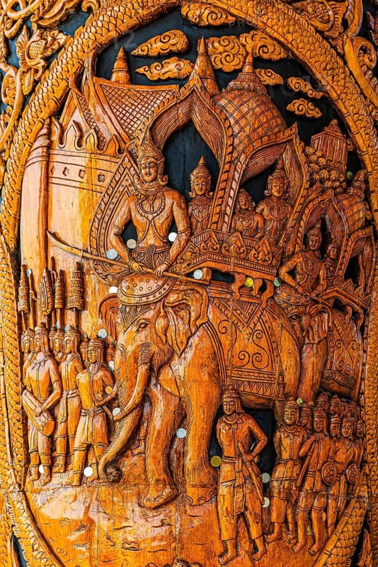 Column with filigree carving, Buddhist motifs, Wat Phra That Doi Suthep temple complex, Chiang Mai, Thailand