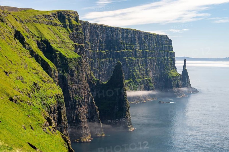 View of the steep cliffs of Liraberg, Skopun, Sandoy Island, Faroe Islands, Denmark
