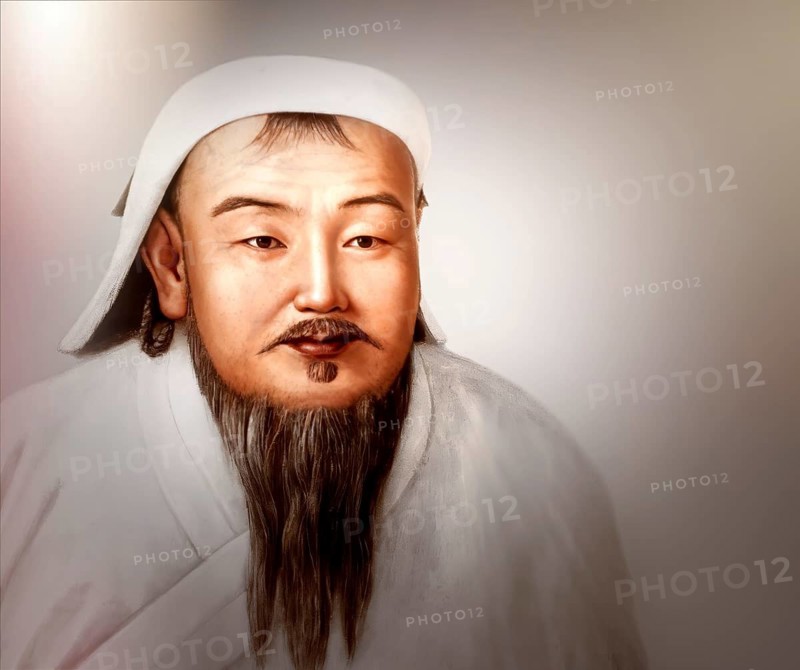 Genghis Khan, Dschingis Khan, or Chinggis Khan, born Temüjin, Temüdschin or Temüüdschin, c.?1162 – 1227, also known as Chinggis Khan, founder and first khan of the Mongol Empire, digitally edited based on a historical illustration of a 1278 portrait taken from a Yuan - Era album