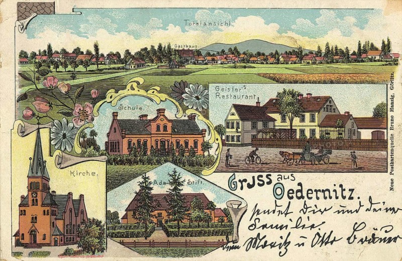 Historical postcard with greetings from Ödernitz, a district of Görlitz, Saxony, Germany, authentic reproduction of an old postcard, around 1910, historical, exact date unknown