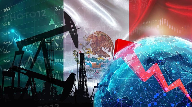 Global oil growth with Mexican flag. International oil exports with Mexico flag on the economic chart