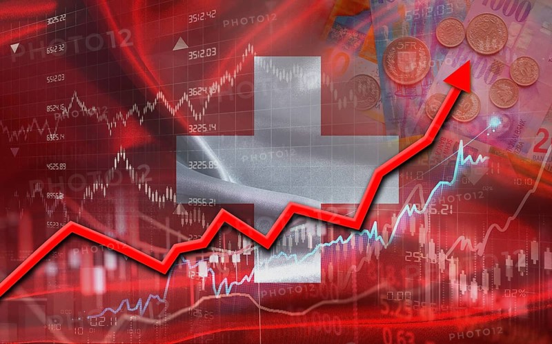 Swiss economic growth on financial graph. Switzerland financial growth on market graph