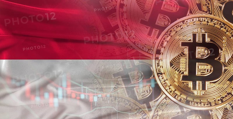 Bitcoin cryptocurrency with Indonesia flag, Investors in Blockchain Technology. Indonesian flag with Bitcoins in the background