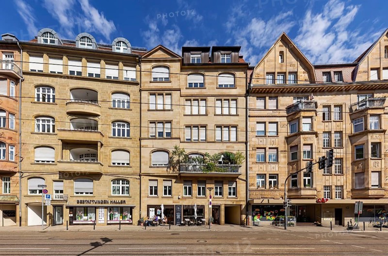 Building on Schwabstraße Stuttgart-West. Facades in the Art Nouveau style. Stuttgart, Baden-Württemberg, Germany