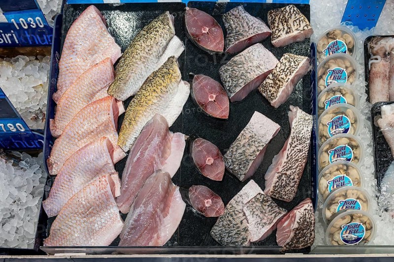 Fish fillets sales rack, Bangkok, Thailand