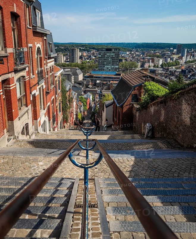 The Montagne de Bueren, Büren Treppe, tourist attraction in the old town of Liege, Belgium