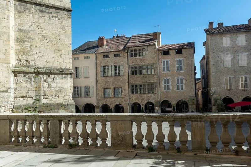 Villefranche de Rouergue. City of Art and History. Arcades on Notre Dame square. Aveyron. Occitanie. France