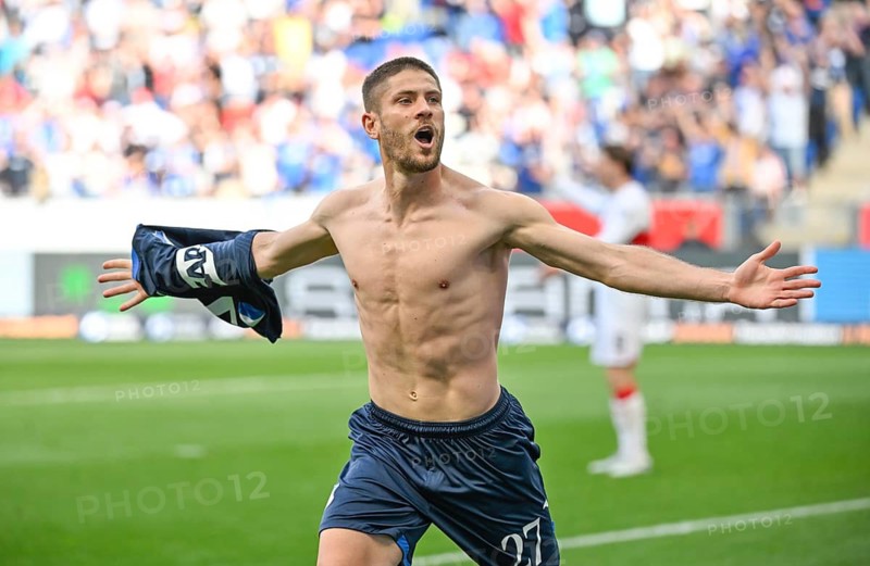 Jubel Freude Emotion Andrej Kramaric TSG 1899 Hoffenheim (27) Shirt removed Football Bundesliga, PreZero Arena, Sinsheim, Baden-Württemberg, Germany