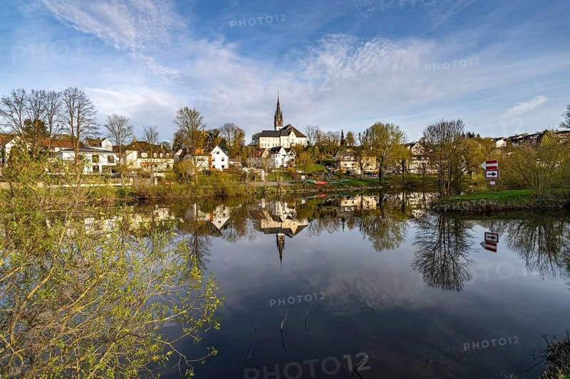 City view of Villmar and the Lahn, Hesse, Germany