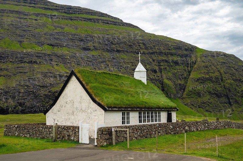 Saksun Traditional Church, Grass Roof, Streymoy Island, Faroe Islands, Denmark