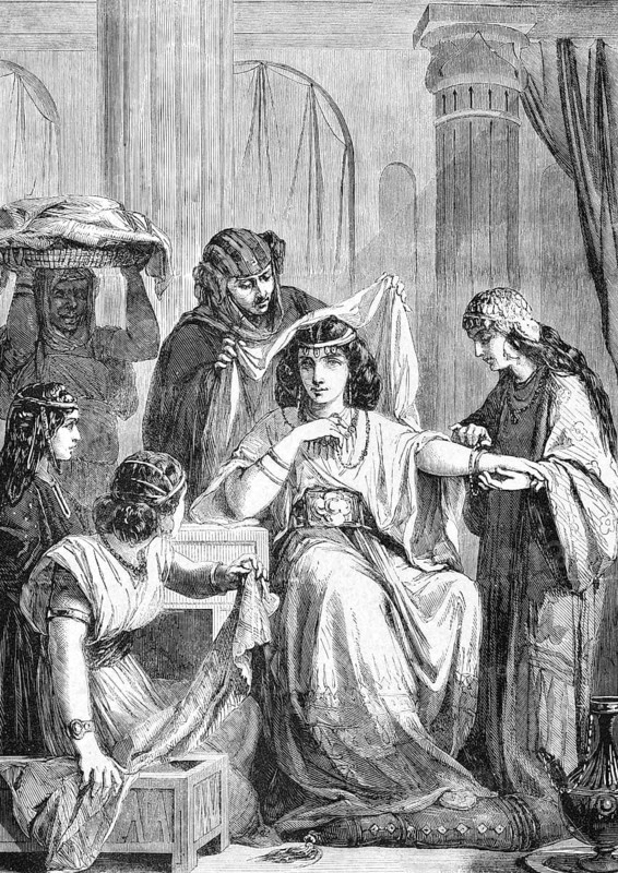 A Hebrew bride in her jewelry, Bible, Old Testament, bridal jewelry, wedding, wedding, bridal robe, bridal crown, veil, necklace, bangle, earrings, precious garments, gold jewelry, silver, precious stones, pearls, beauty, grace, purity, dignity, joy, feast day, blessing, covenant, love, faithfulness, Israel, faith, devotion, tradition, Hebrew culture, ancient clothing, Garment, jewelry, ornaments, splendor, Zion, divine mercy, maids, historical illustration around 1850