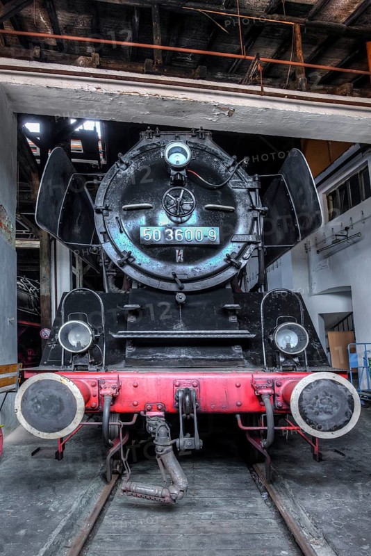 Freight locomotive 50 3600-9 from 1941 in the engine shed, Bavarian Railway Museum Nördlingen, Nördlingen, Bavaria, Germany