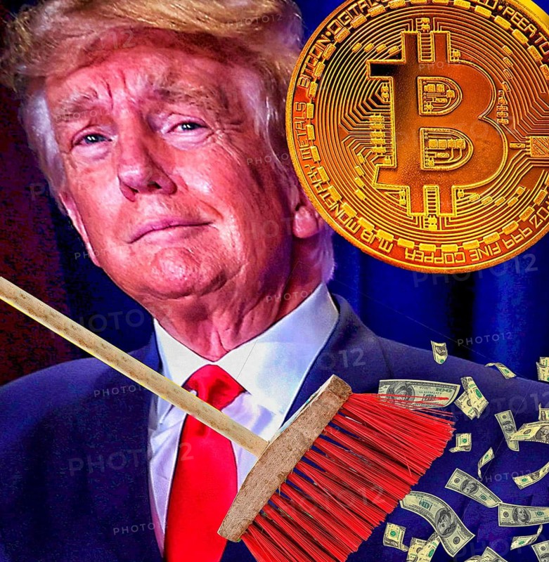 Symbolic image, Trump as Bitcoin president, questionable speculative gains for himself, family, friends, dollar blessing to the detriment of the USA, morale as president, stock market prices, uncertain digital currency, resources, energy, industry, critical economy, stock market crash, payment, insolvency, wrong decisions, maximum profit, profit slump, share prices, location Germany, global economy, globalization, environmental protection, mafia, Trump government, Bitcoin rally, cryptocurrency, electronic wallet wallet, crypto reserve, price development, stock exchange trading