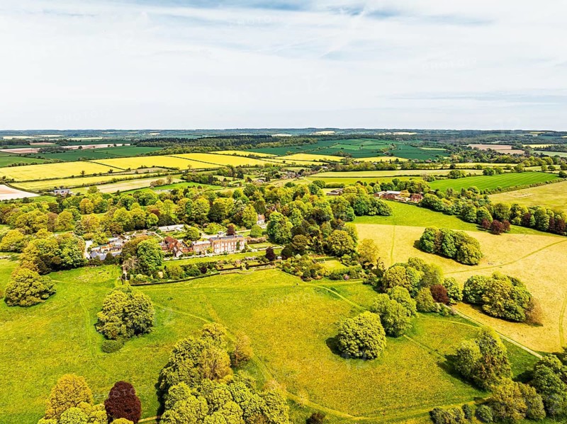 Hinton Ampner House and Garden from a drone, Winchester, Hampshire, England, United Kingdom