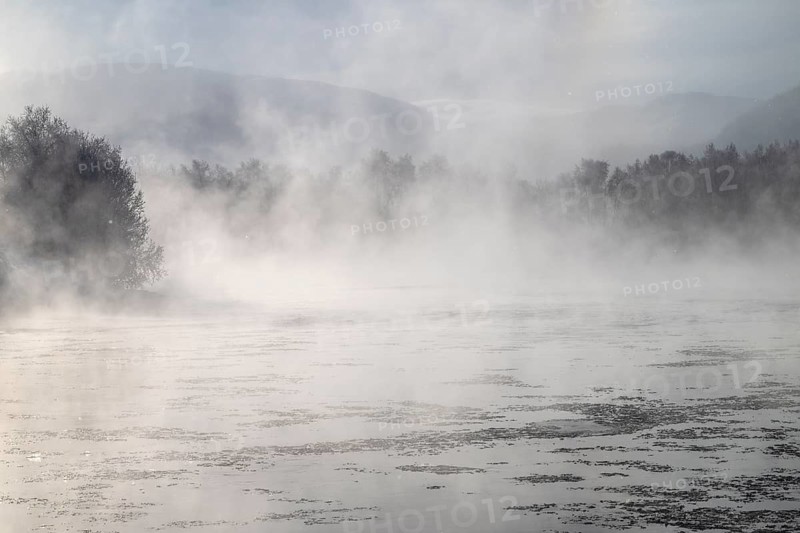 Fog over the river Glomma (Glåma), Alvdal, Hedmark, Innlandet, Norway, February 2026
