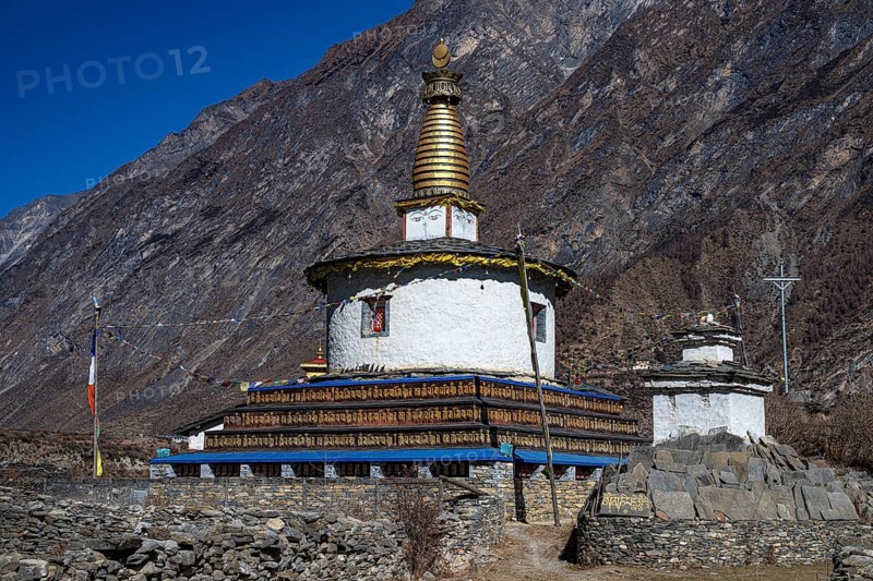 Buddhist stupa, also choerten, Tsum Valley, Himalayas, Nepal