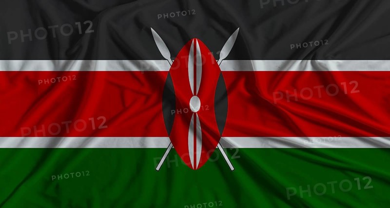 Kenya flag with fabric texture background. National flag of Kenya with cloth texture