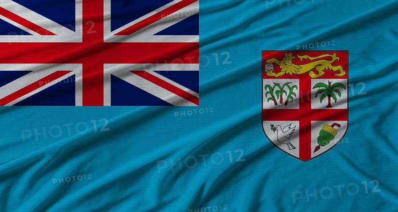Fiji flag waving. Flag of Fiji with cloth texture