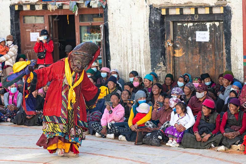 Buddhist monks' mask dances to the Tji Festival, Lo Manthang, Mustang, Upper Mustang, former kingdom, Nepal