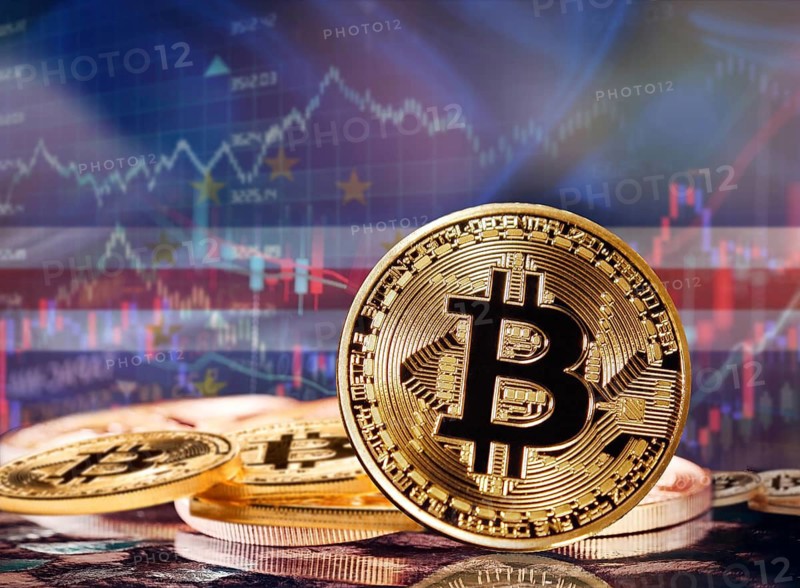 Bitcoin with Cape Verdean flag in the background. Investors in cryptocurrency and Blockchain Technology in Cape Verde, Concept