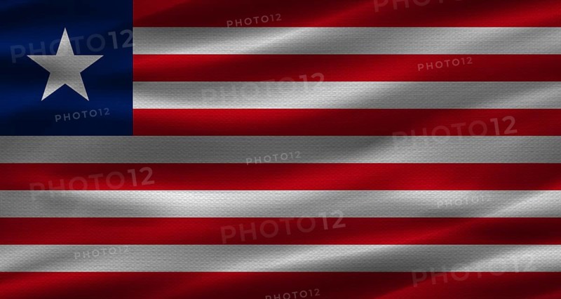 Liberian flag with fabric texture. Realistic flag of Liberia waving