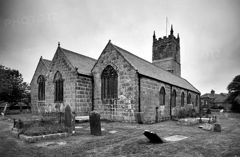 Tombstones, graves, cemetery, parish church, St Just in Penwith, Cornwall, black and white, England, Great Britain, Great Britain