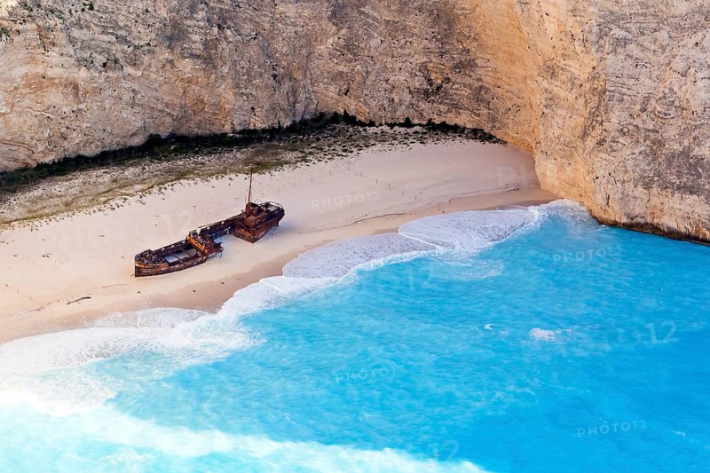 Zakynthos island, coast, white limestone cliffs, Ionian Sea, summer bay, beach, shipwreck, Navagio Beach, smuggler's bay, sunken freighter Panagiotis