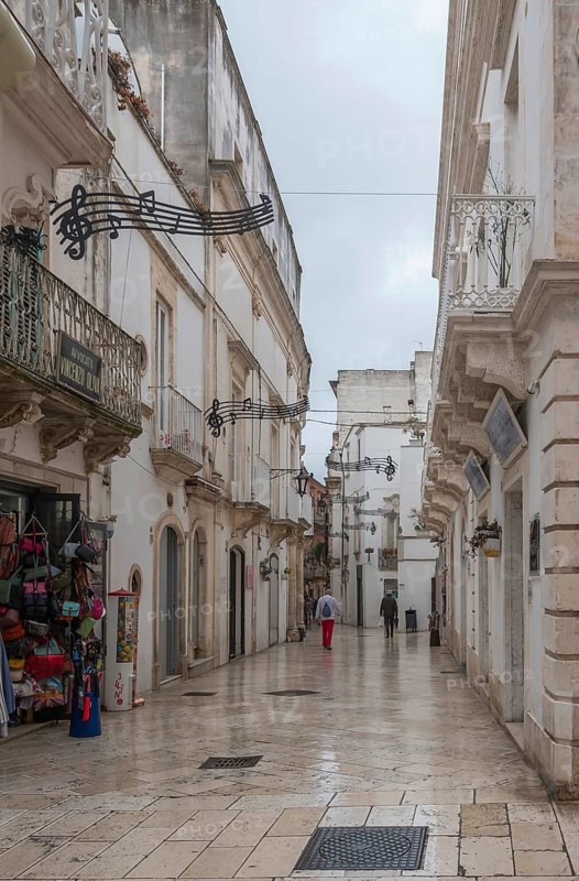Alley in Martina Franca in rainy weather, Apulia, Southern Italy, Italy