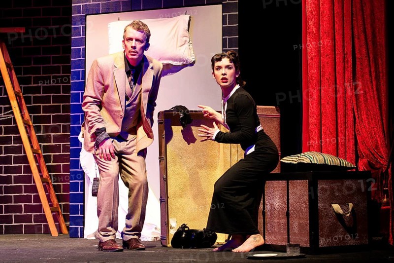 Johannes Kalle shepherd and Mascha Stummer, The 39 Steps, photo sample of the crime comedy on 18.03.2026, premiere at the Berliner Kriminaltheater, Berlin, 02.04.2026