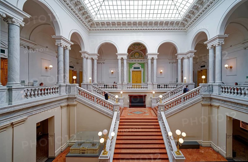 Entrance hall, foyer, Bibliotheca Albertina, University Library of Leipzig University, interior, Leipzig, Saxony, Germany