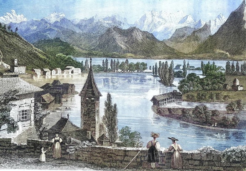 Surrounding area of Zurich, Lake Zurich around 1870, Switzerland, illustration, reproduction from a model from the 19th century. Authentic, file restored for optimal use, exact date of original unknown, historical, nostalgically colored