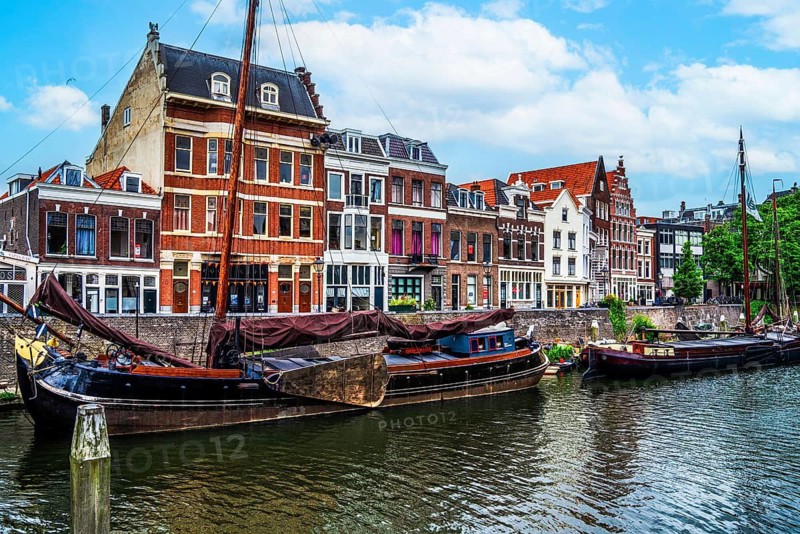 Delfshaven, historic district known for its picturesque harbor, starting point of the departure of the Pilgrim Fathers in 1620, Rotterdam, the Netherlands