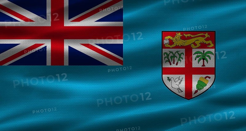 Fijian flag with fabric texture. Realistic flag of Fiji waving
