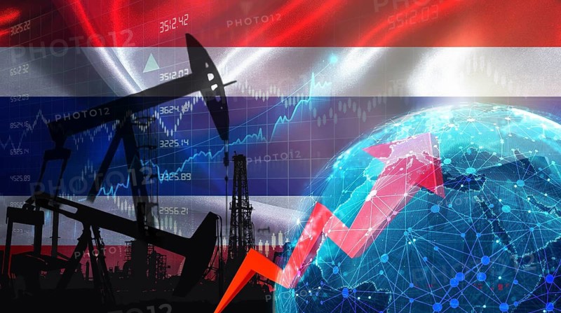 Global oil production with Thai flag. International oil exports with Thailand flag on the economic chart