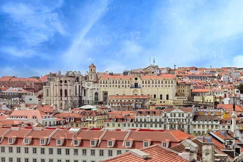 View over Church and Convent of Our Lady of Mount Carmel, Chiado, Lisbon, Portugal