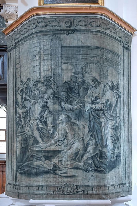 Lenten hanging foot washing, painted on both sides of canvas, Kremser Schmidt painted in 1777, parish church of the Assumption of Mary, Garsten, Upper Austria