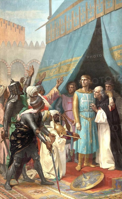Saint Louis in Palestine. It depicts King Louis IX of France (also known as Saint Louis) being taken prisoner in Egypt in 1250 during the Seventh Crusade, A work by Alexandre Cabanel (born 28 September 1823 in Montpellier, died 23 January 1889 in Paris), a French academic history painter. Reproduction of a 19th-century original. Authentic, file restored for optimal use, exact date of the original unknown