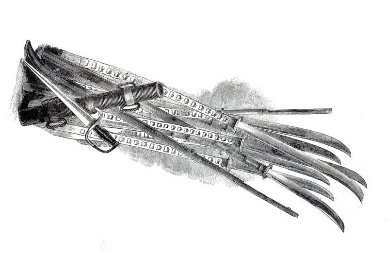 Historical Chinese firearms, captured during the First Opium War (c. 1841), flintlock firearms, gingals or hand-held guns and matchlocks, illustration, reproduction of a 19th-century original. Authentic, file restored for optimal use, exact date of the original unknown, historical, nostalgically coloured