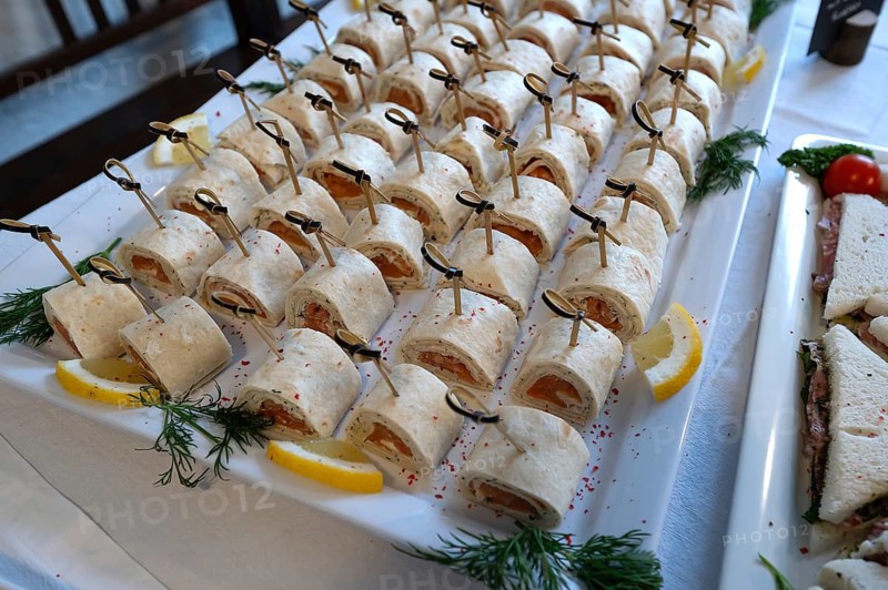 Canapés decorated on a plate, Bavaria, Germany