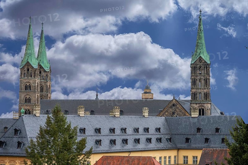 Bamberg Cathedral, seen from Michelsberg, Bamberg, Upper Franconia, Bavaria, Germany