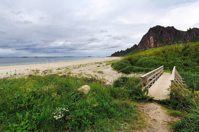 Bleikstranda, sandy beach, cliffs, Bleik, Andoya, Vesteralen, Nordland, Northern Norway, Norway